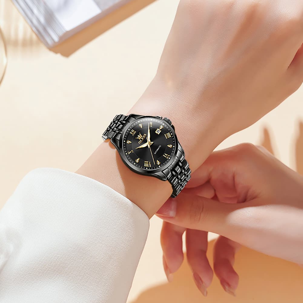 OLEVS 6702 Elegant Diamond Automatic Mechanical Watch For Women - All Gold Watch | Olevs Watch Store