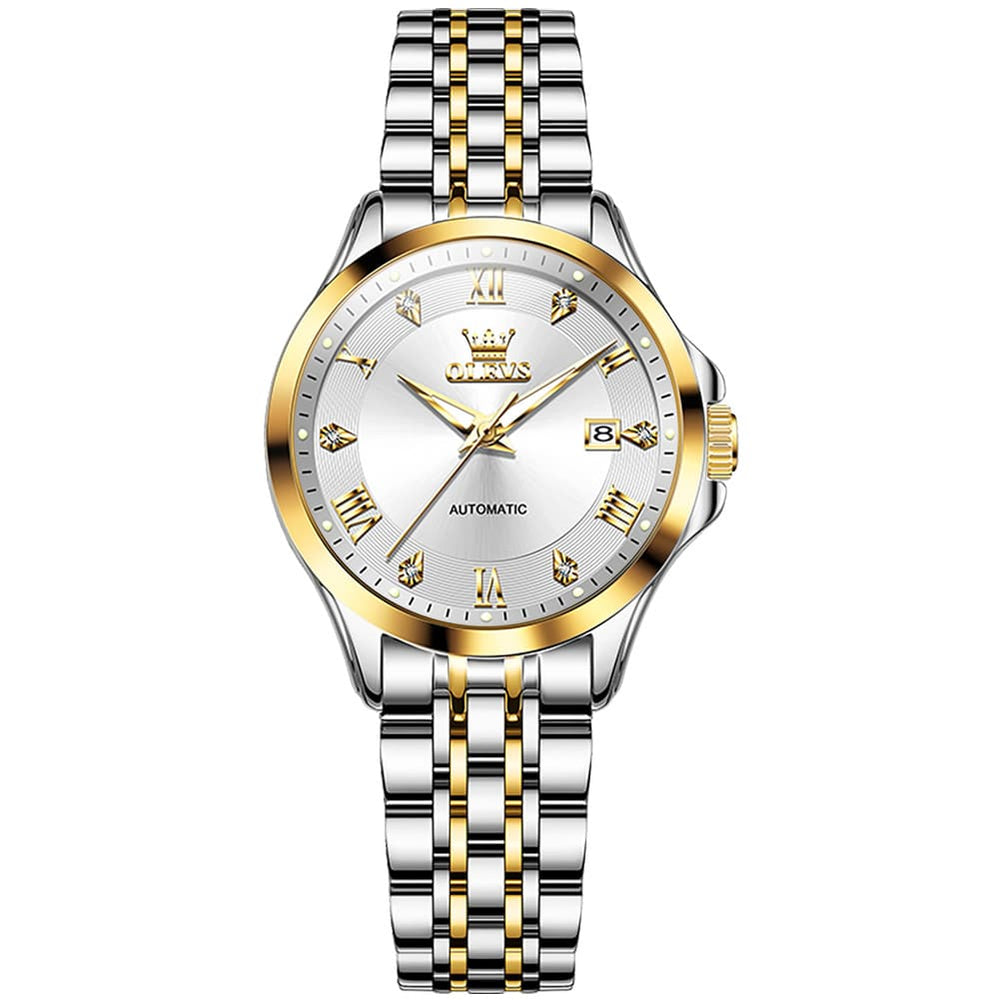 OLEVS 6702 Elegant Diamond Automatic Mechanical Watch For Women - All Gold Watch | Olevs Watch Store