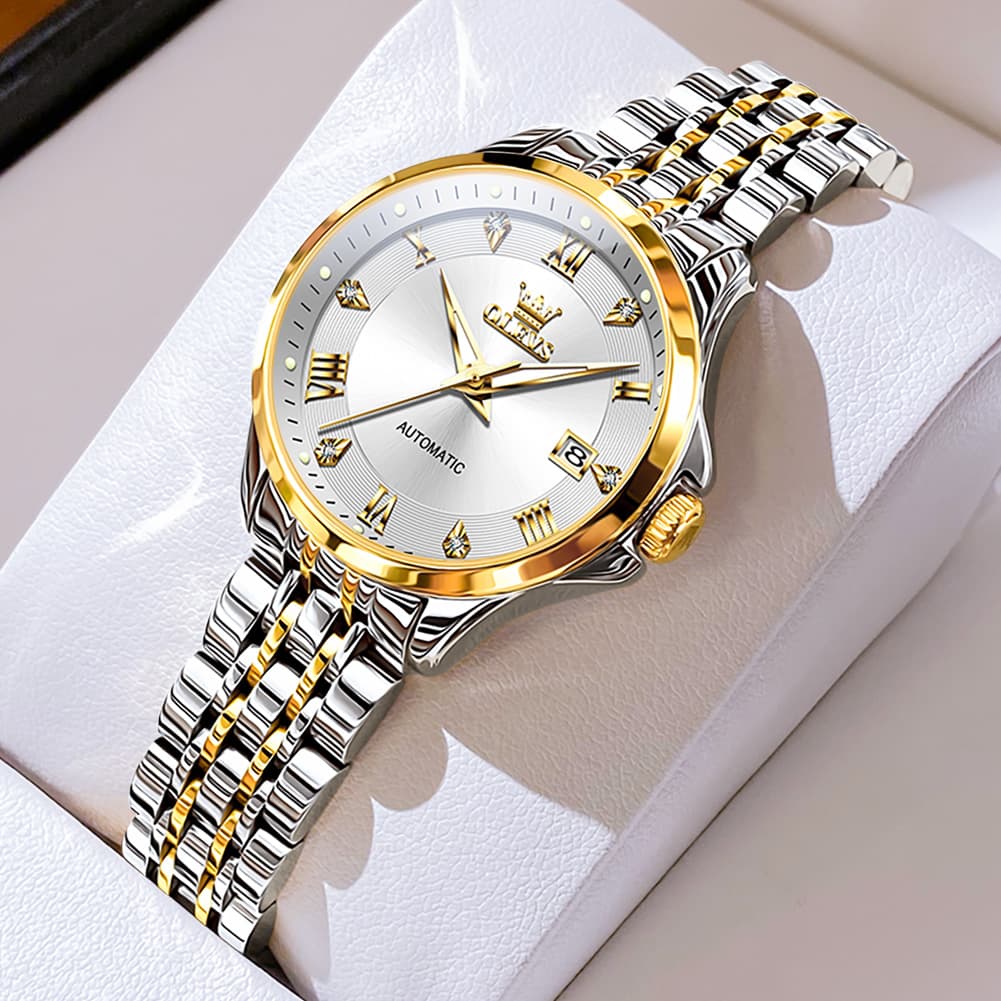 OLEVS 6702 Elegant Diamond Automatic Mechanical Watch For Women - All Gold Watch | Olevs Watch Store