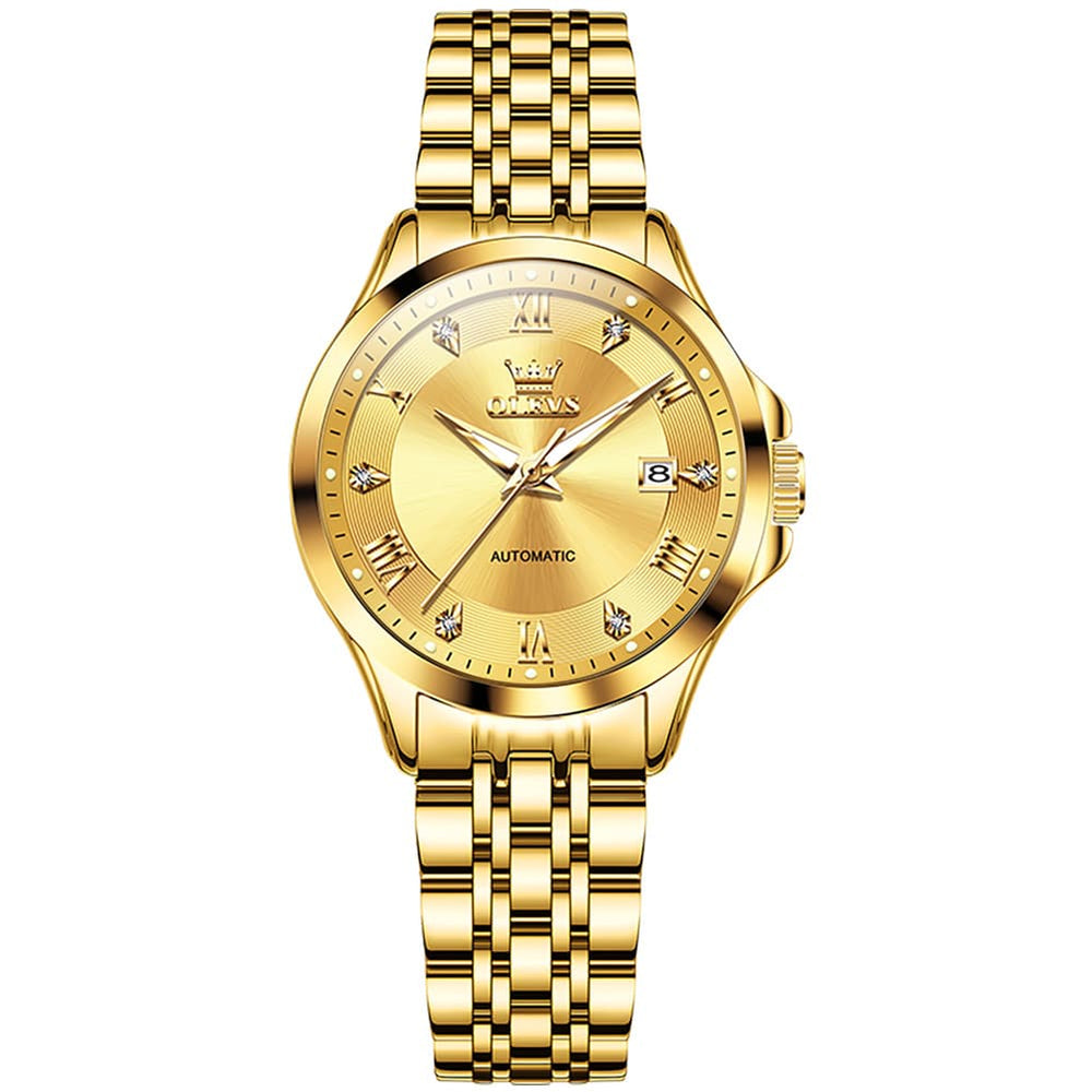 OLEVS 6702 Elegant Diamond Automatic Mechanical Watch For Women - All Gold Watch | Olevs Watch Store