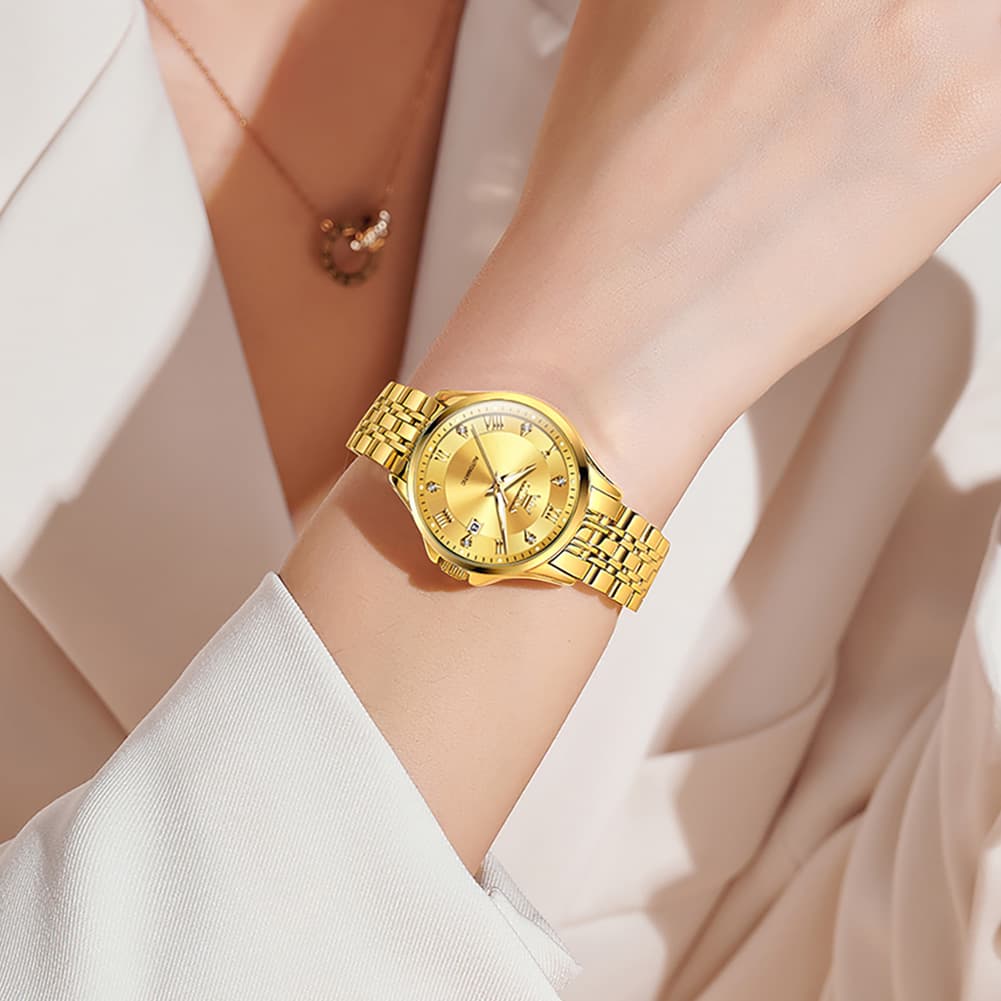 OLEVS 6702 Elegant Diamond Automatic Mechanical Watch For Women - All Gold Watch | Olevs Watch Store