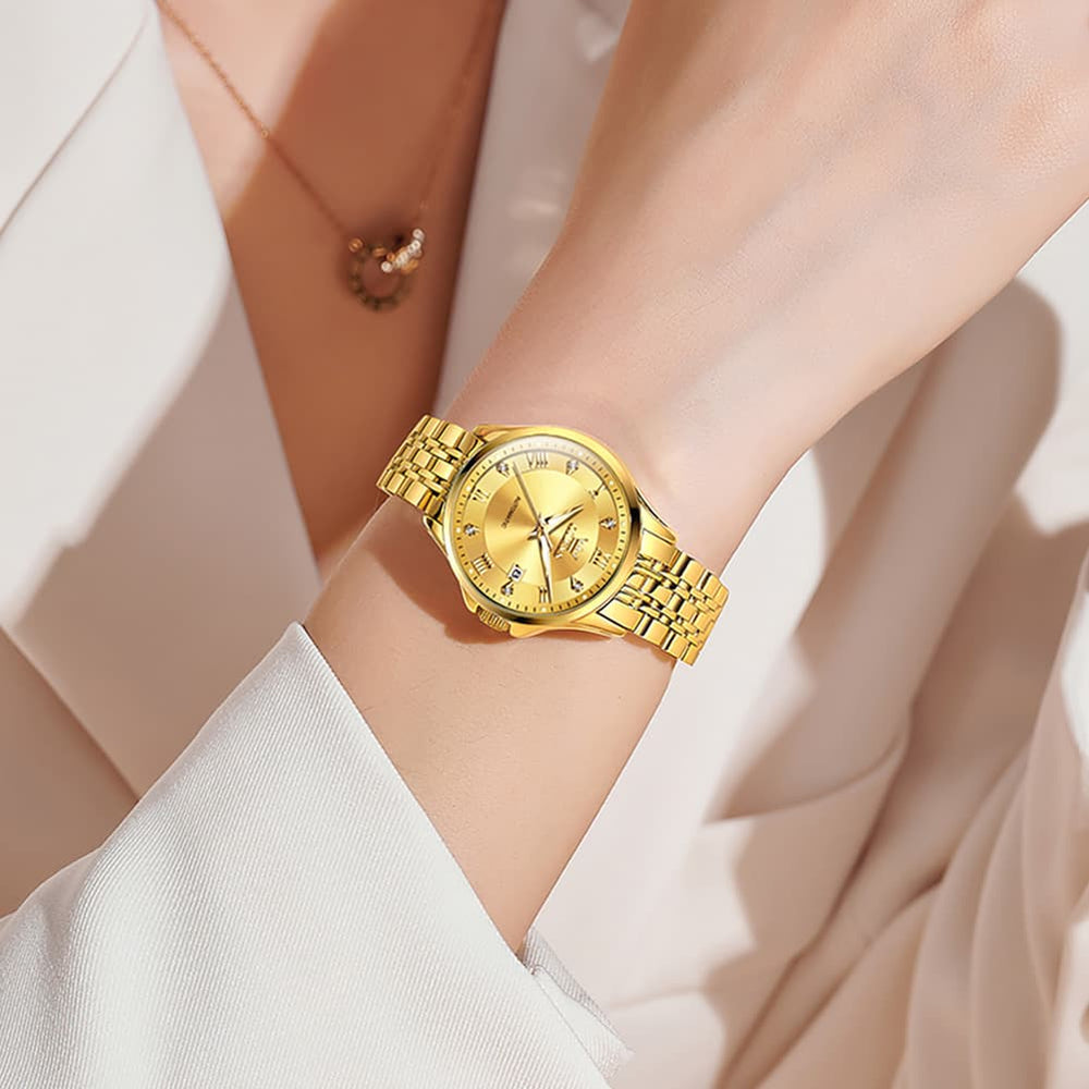 OLEVS 6702 Elegant Diamond Automatic Mechanical Watch For Women - All Gold Watch | Olevs Watch Store