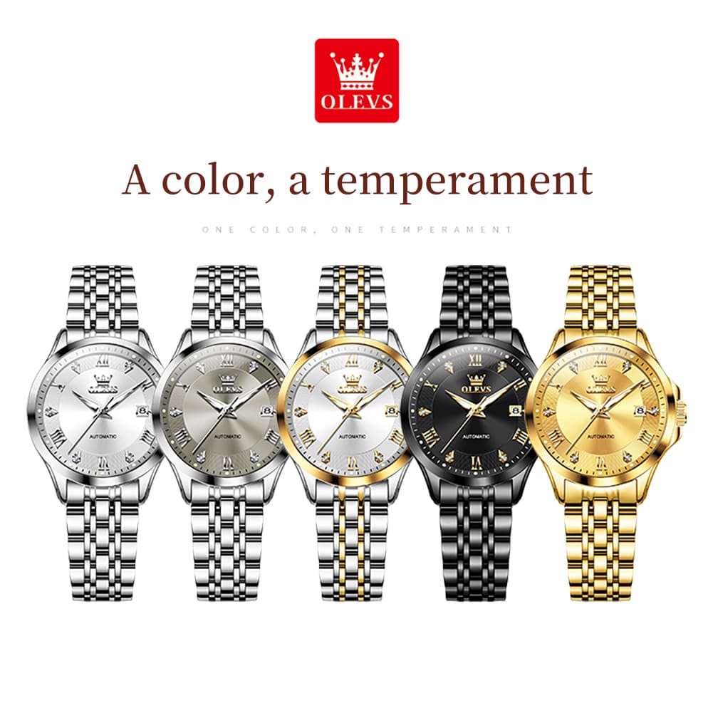 OLEVS 6702 Elegant Diamond Automatic Mechanical Watch For Women - All Gold Watch | Olevs Watch Store