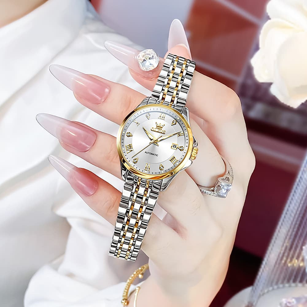 OLEVS 6702 Elegant Diamond Automatic Mechanical Watch For Women - All Gold Watch | Olevs Watch Store