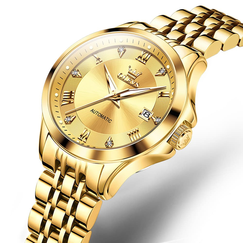 OLEVS 6702 Elegant Diamond Automatic Mechanical Watch For Women - All Gold Watch | Olevs Watch Store