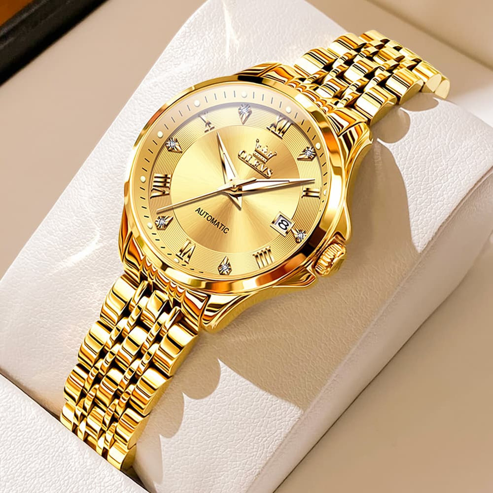 OLEVS 6702 Elegant Diamond Automatic Mechanical Watch For Women - All Gold Watch | Olevs Watch Store