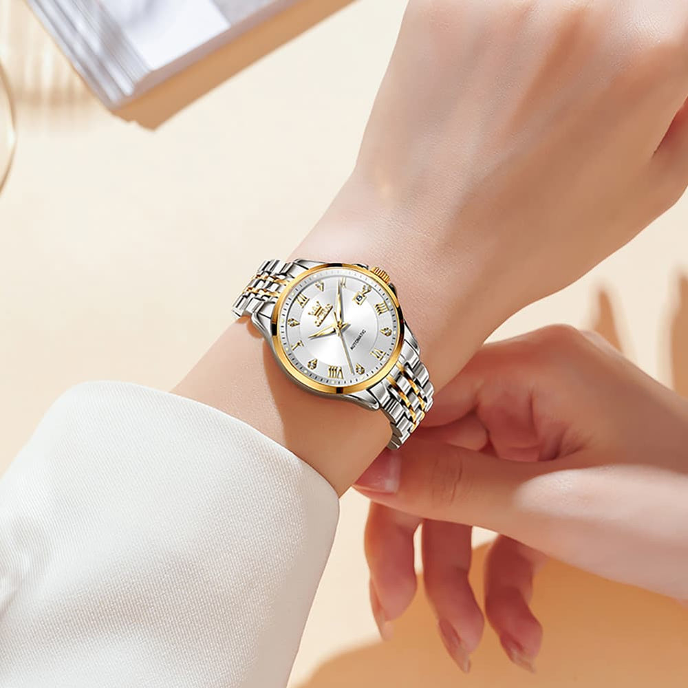 OLEVS 6702 Elegant Diamond Automatic Mechanical Watch For Women - All Gold Watch | Olevs Watch Store