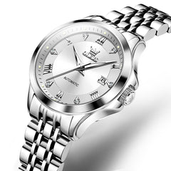 OLEVS 6702 Elegant Diamond Automatic Mechanical Watch For Women - Silver White Watch | Olevs Watch Store