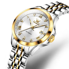 OLEVS 6702 Elegant Diamond Automatic Mechanical Watch For Women - Two Tone White Watch | Olevs Watch Store