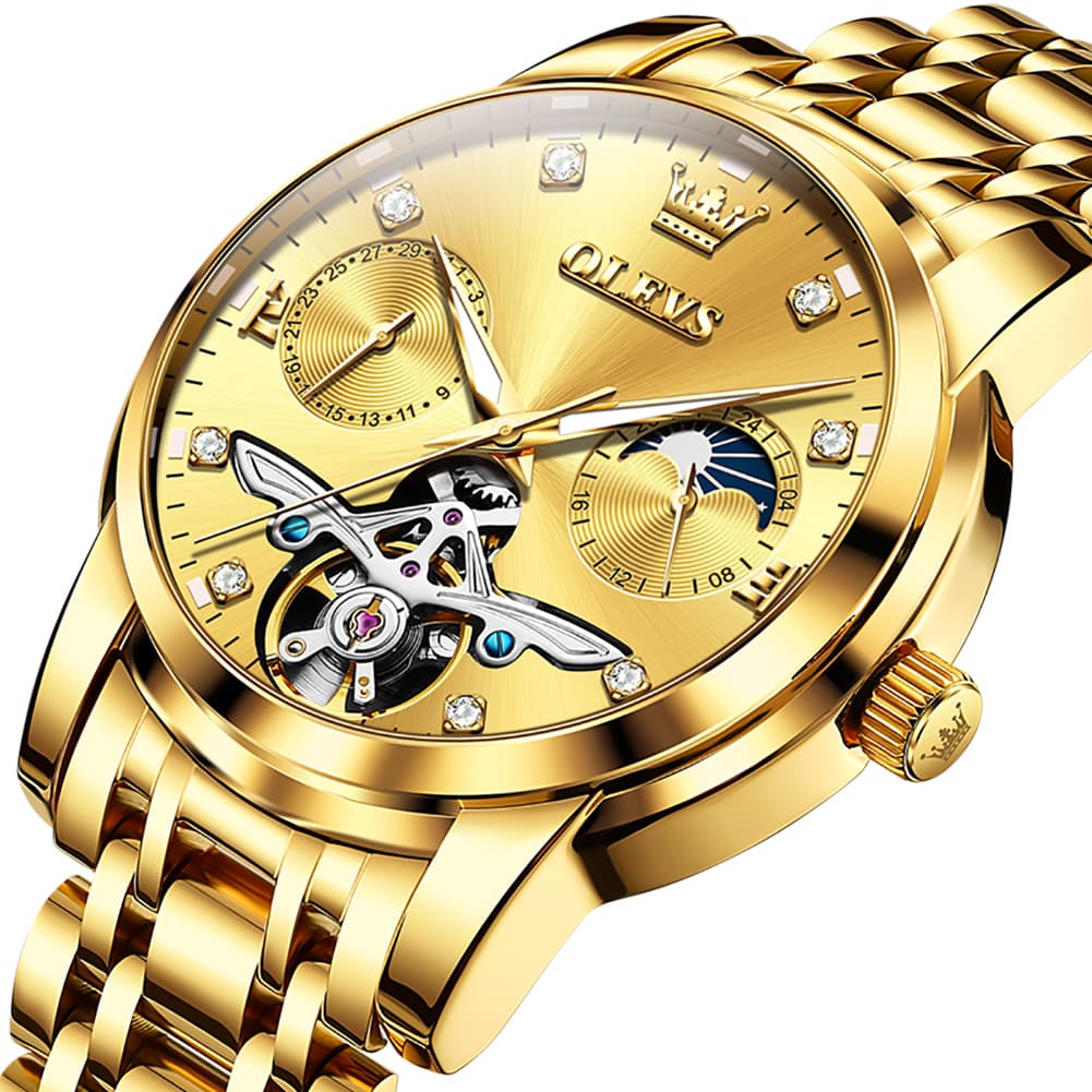 OLEVS 6703 Moon Phase Tourbillon Automatic Mechanical Watch For Men - Silver White Watch | Olevs Watch Store