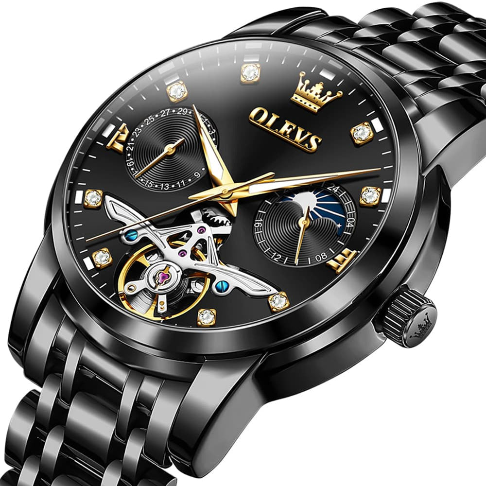 OLEVS 6703 Moon Phase Tourbillon Automatic Mechanical Watch For Men - Silver White Watch | Olevs Watch Store
