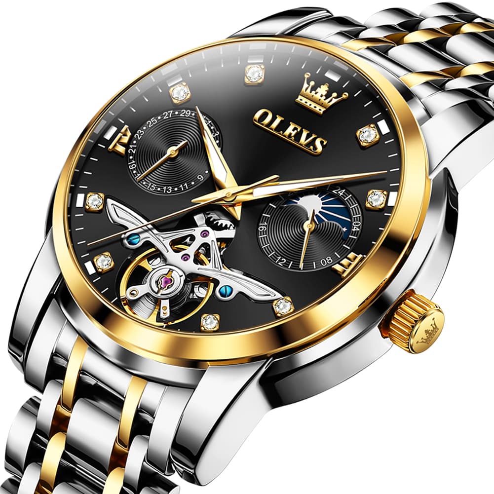 OLEVS 6703 Moon Phase Tourbillon Automatic Mechanical Watch For Men - Silver White Watch | Olevs Watch Store