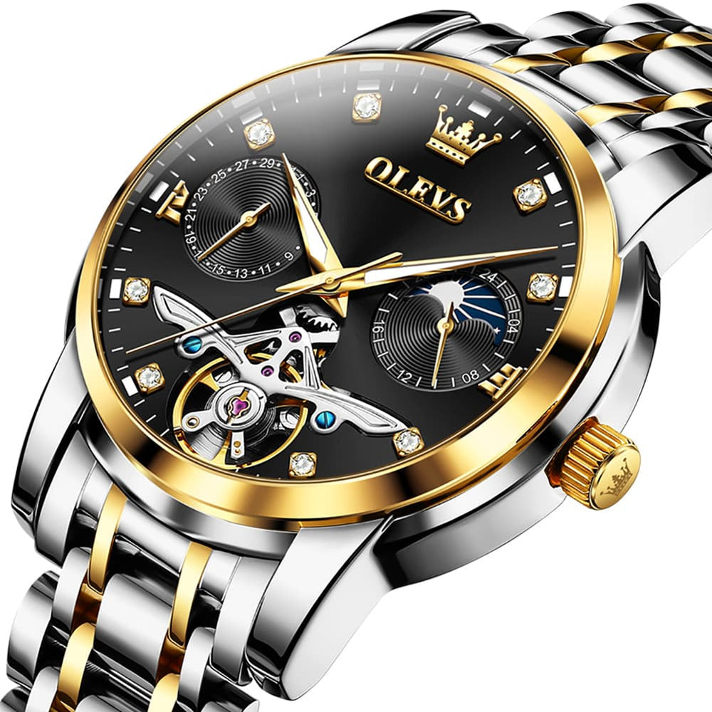 OLEVS 6703 Moon Phase Tourbillon Automatic Mechanical Watch For Men - Silver White Watch | Olevs Watch Store