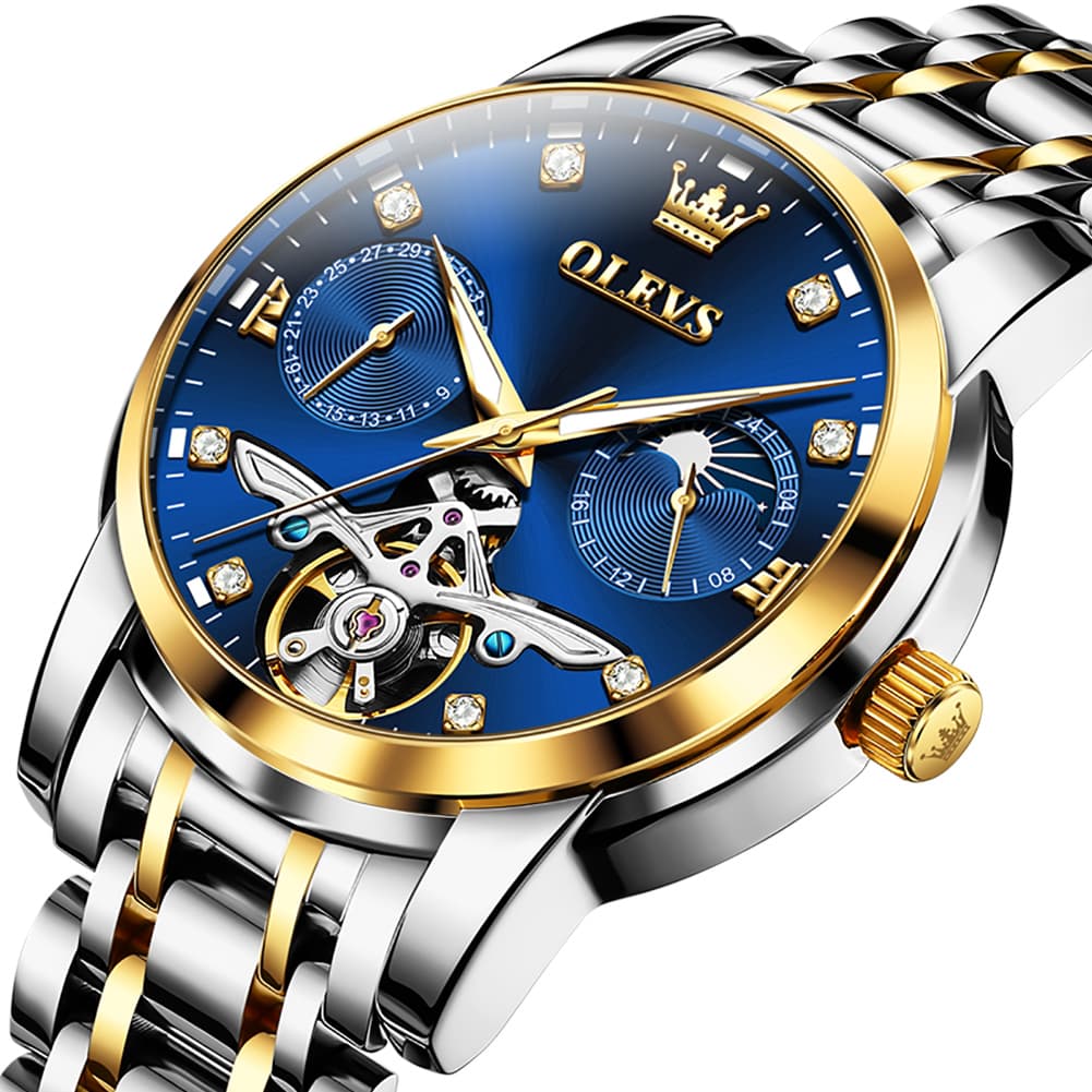 OLEVS 6703 Moon Phase Tourbillon Automatic Mechanical Watch For Men - Silver White Watch | Olevs Watch Store