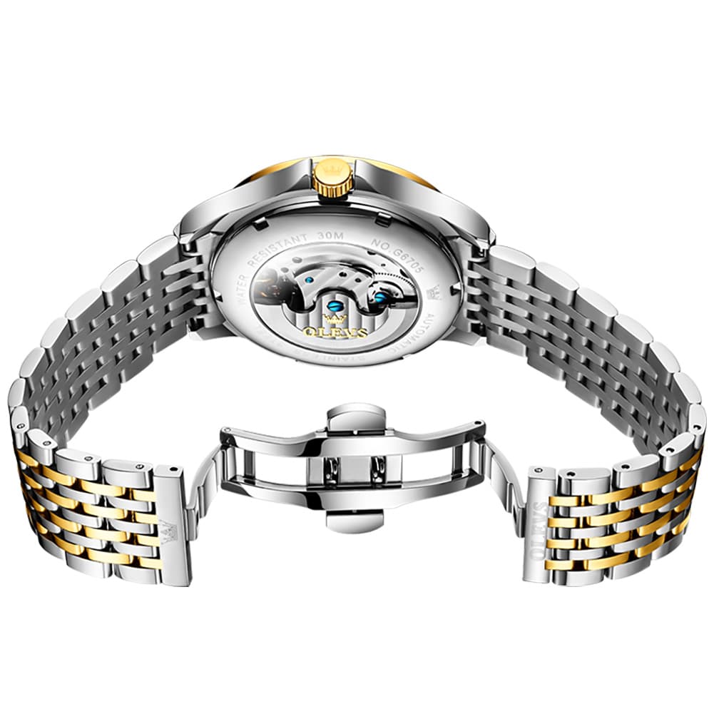 OLEVS 6705 Starry Sky Earth Tourbillon Automatic Mechanical Watch For Men - Two Tone Black Watch | Olevs Watch Store