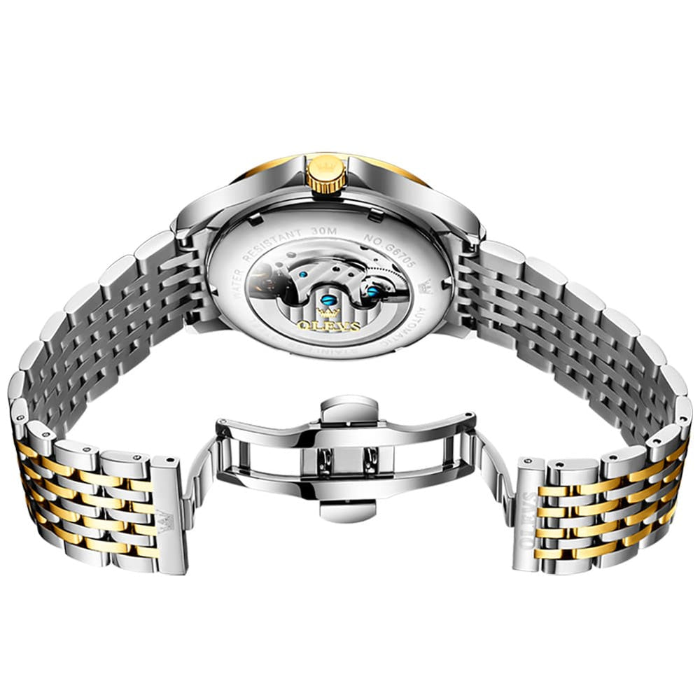 OLEVS 6705 Starry Sky Earth Tourbillon Automatic Mechanical Watch For Men - Two Tone Black Watch | Olevs Watch Store