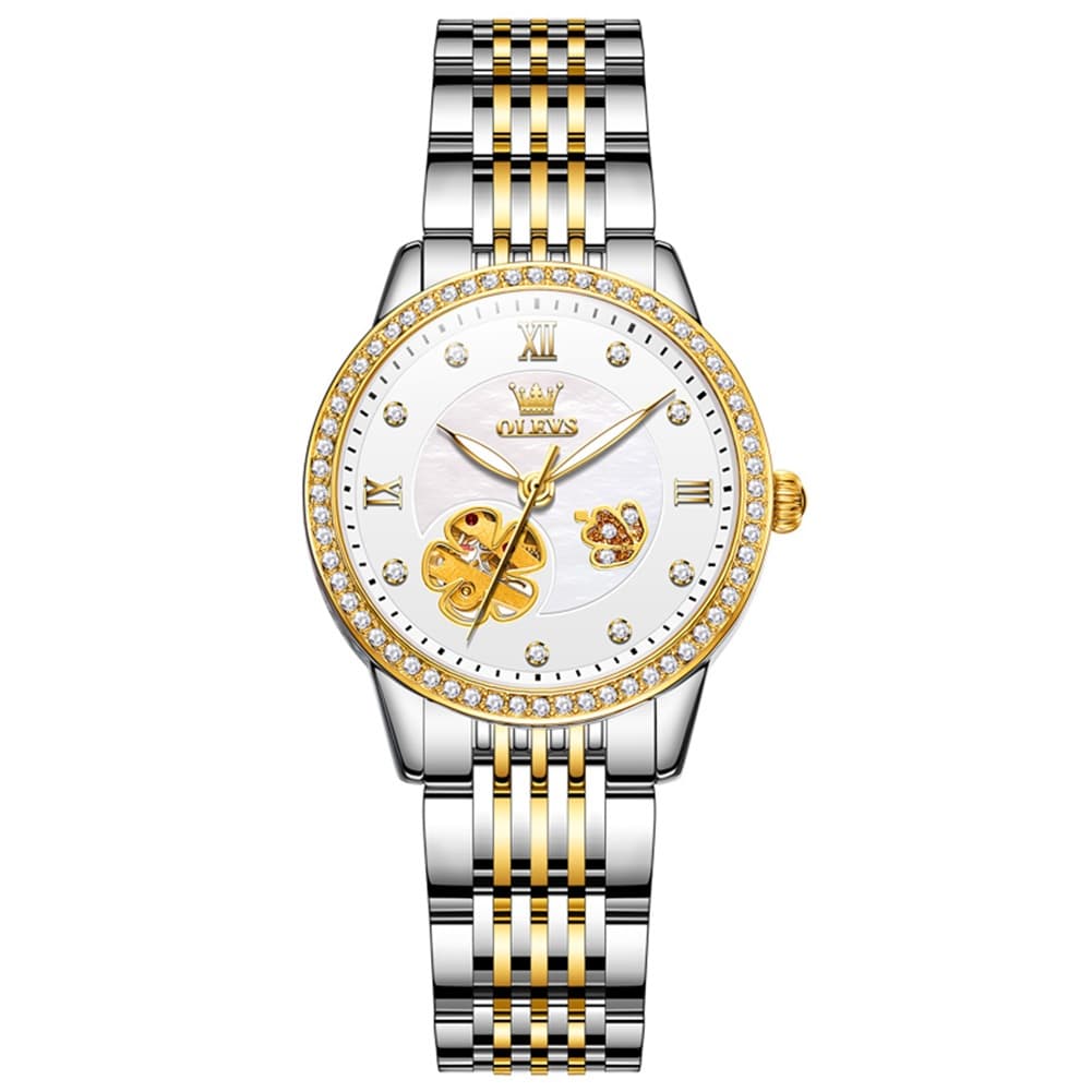 OLEVS 6706 Diamond Flower Skeleton Automatic Mechanical Watch For Women - Peacock Blue Watch | Olevs Watch Store