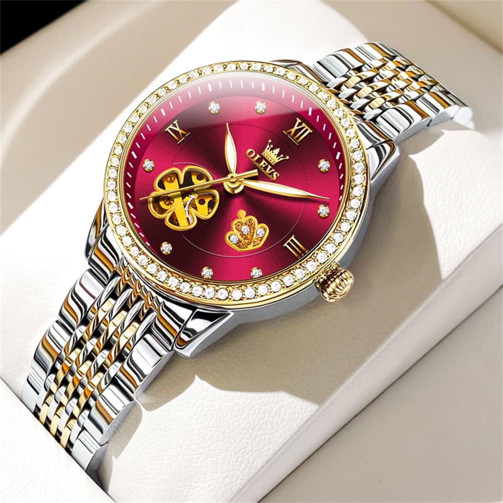 OLEVS 6706 Diamond Flower Skeleton Automatic Mechanical Watch For Women - Peacock Blue Watch | Olevs Watch Store