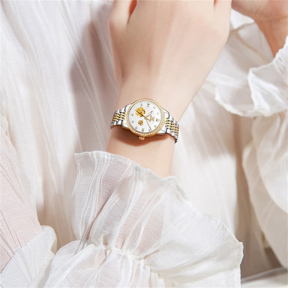 OLEVS 6706 Diamond Flower Skeleton Automatic Mechanical Watch For Women - Peacock Blue Watch | Olevs Watch Store
