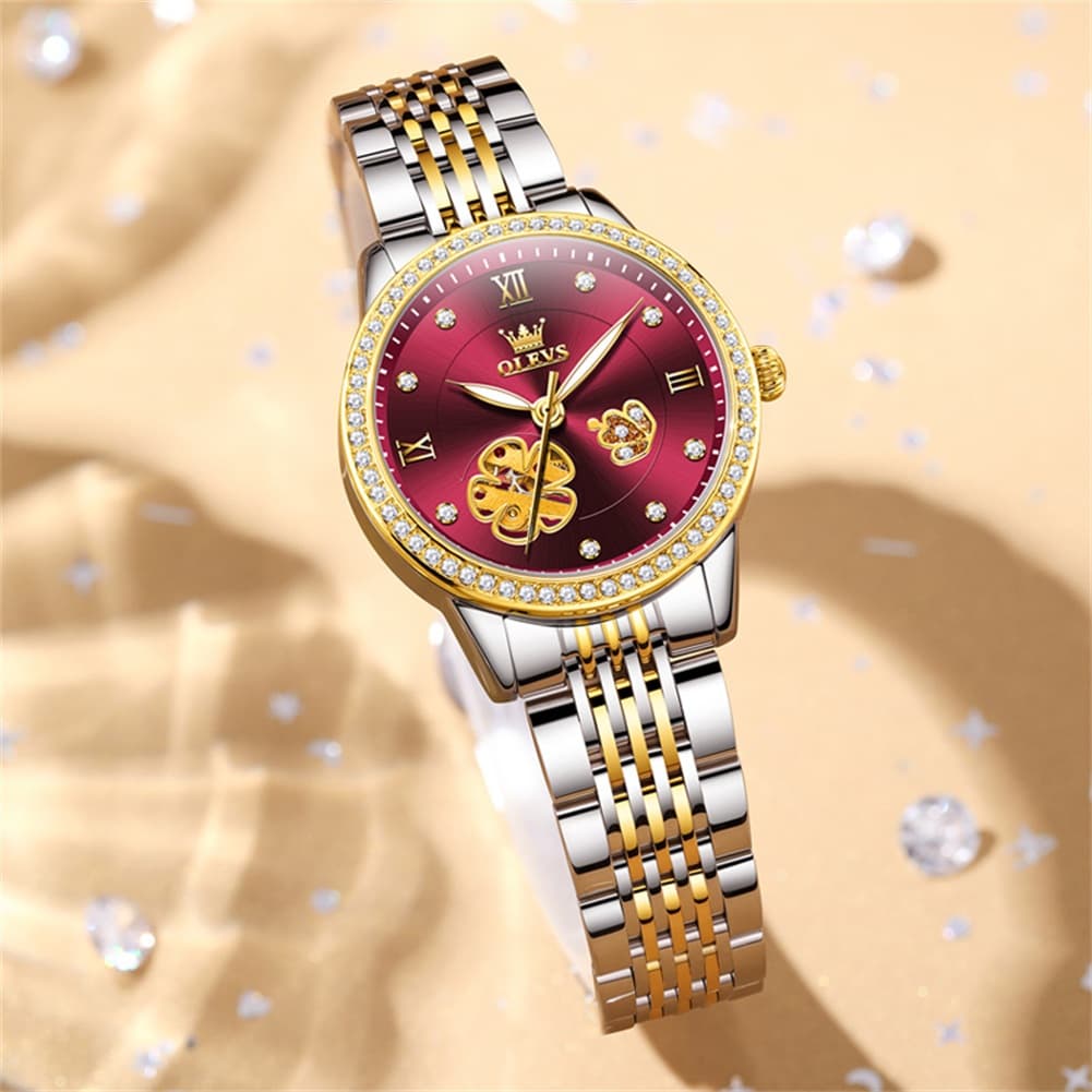OLEVS 6706 Diamond Flower Skeleton Automatic Mechanical Watch For Women - Peacock Blue Watch | Olevs Watch Store