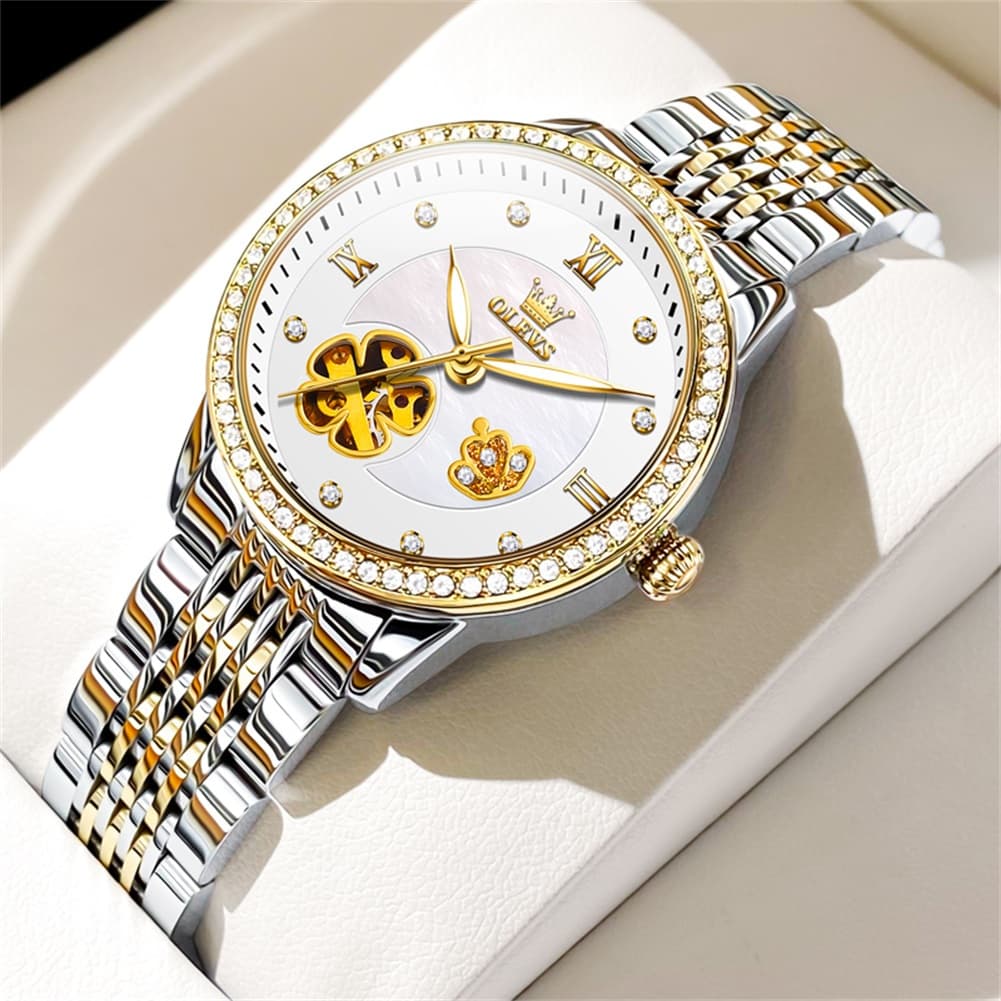 OLEVS 6706 Diamond Flower Skeleton Automatic Mechanical Watch For Women - Peacock Blue Watch | Olevs Watch Store
