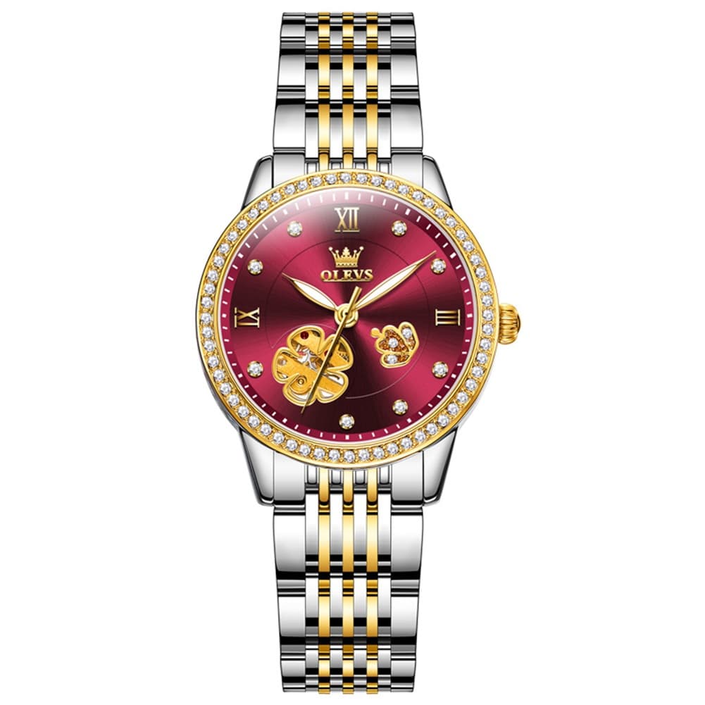 OLEVS 6706 Diamond Flower Skeleton Automatic Mechanical Watch For Women - Peacock Blue Watch | Olevs Watch Store