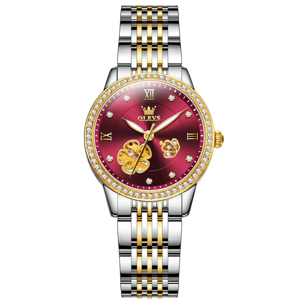 OLEVS 6706 Diamond Flower Skeleton Automatic Mechanical Watch For Women - Peacock Blue Watch | Olevs Watch Store