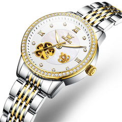 OLEVS 6706 Diamond Flower Skeleton Automatic Mechanical Watch For Women - Petal White Watch | Olevs Watch Store