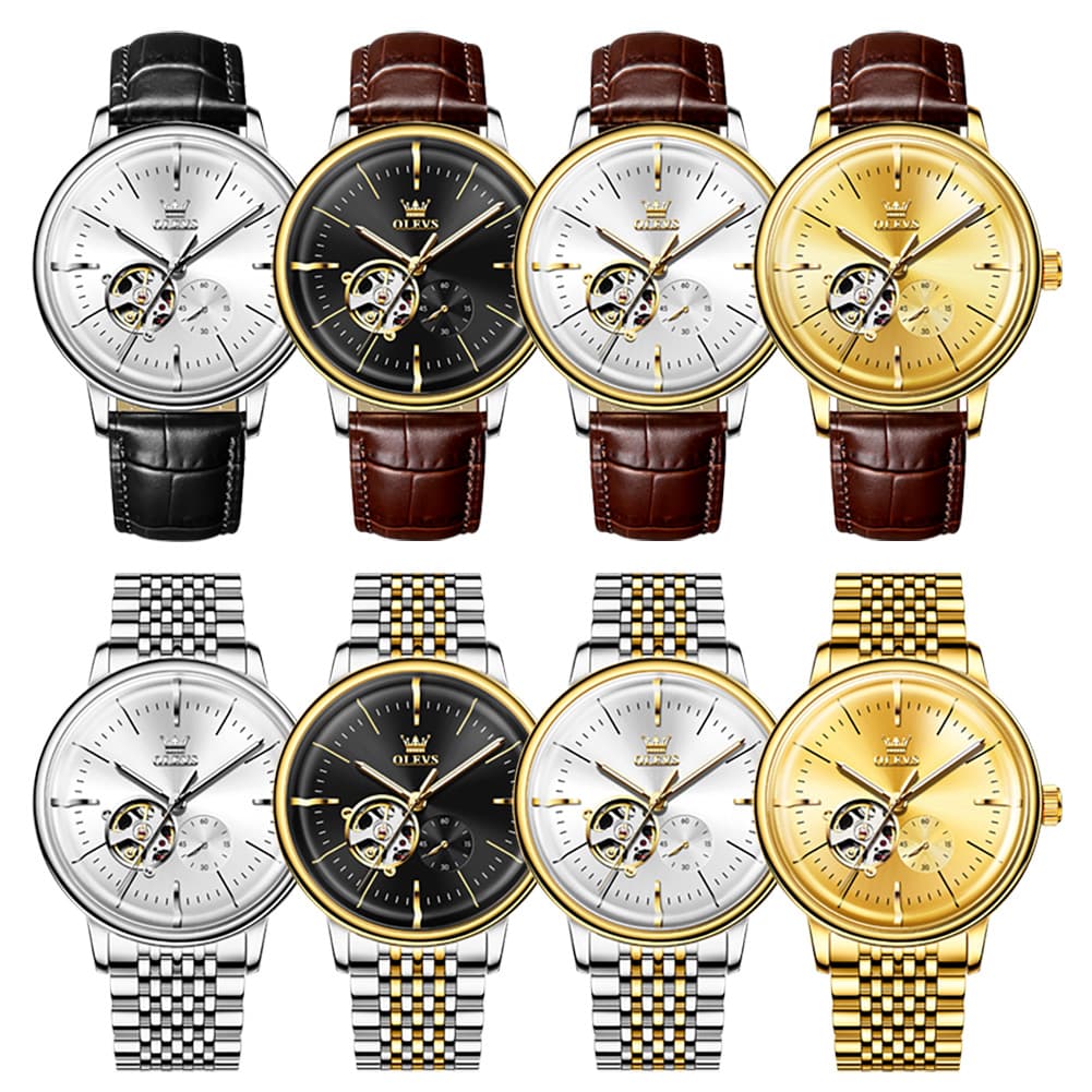 OLEVS 6708 Domed Crystal Open Heart Mechanical Watch For Men - Steel All Gold Watch | Olevs Watch Store