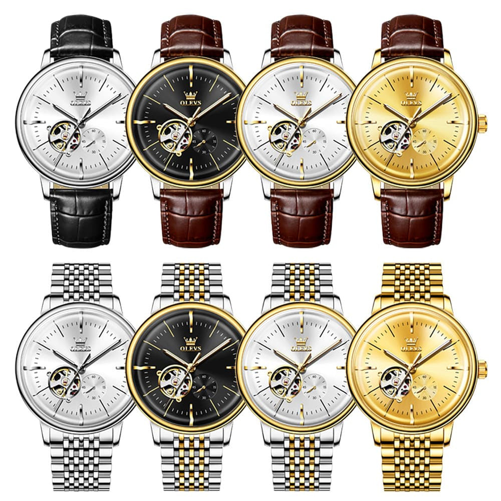 OLEVS 6708 Domed Crystal Open Heart Mechanical Watch For Men - Steel All Gold Watch | Olevs Watch Store