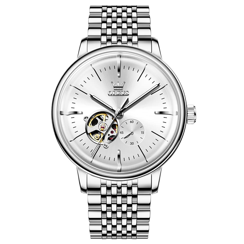 OLEVS 6708 Domed Crystal Open Heart Mechanical Watch For Men - Steel All Gold Watch | Olevs Watch Store
