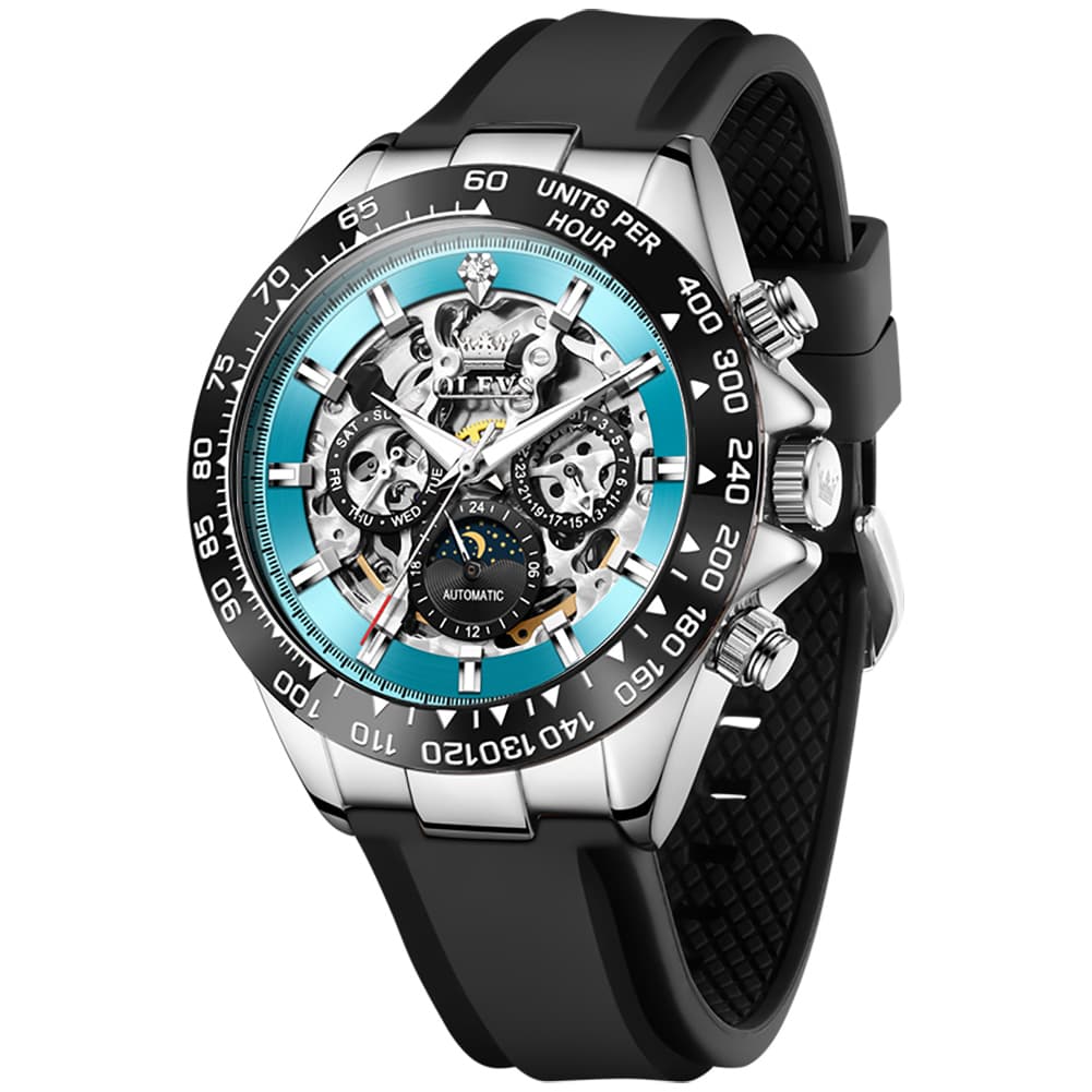OLEVS 6713 Skeleton Silicone Sports Racing Mechanical Watch For Men - Rose Gold Watch | Olevs Watch Store