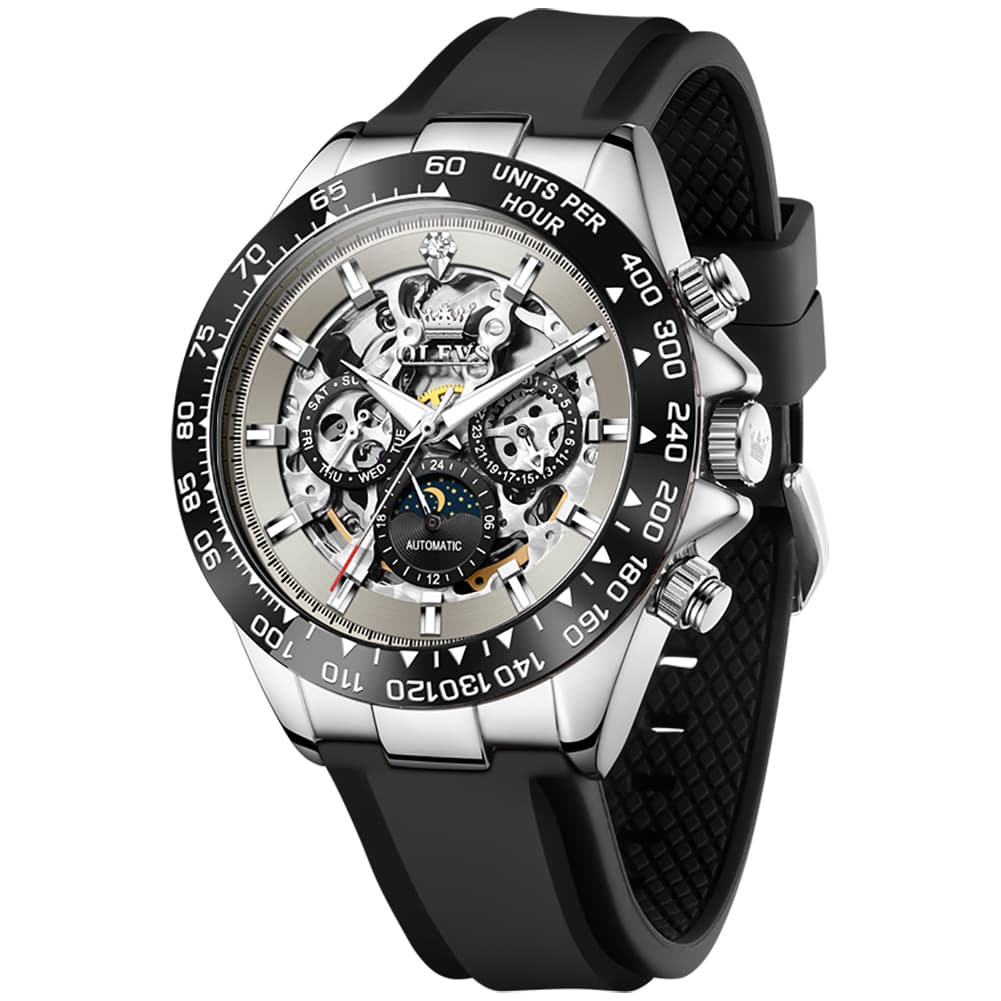 OLEVS 6713 Skeleton Silicone Sports Racing Mechanical Watch For Men - Rose Gold Watch | Olevs Watch Store