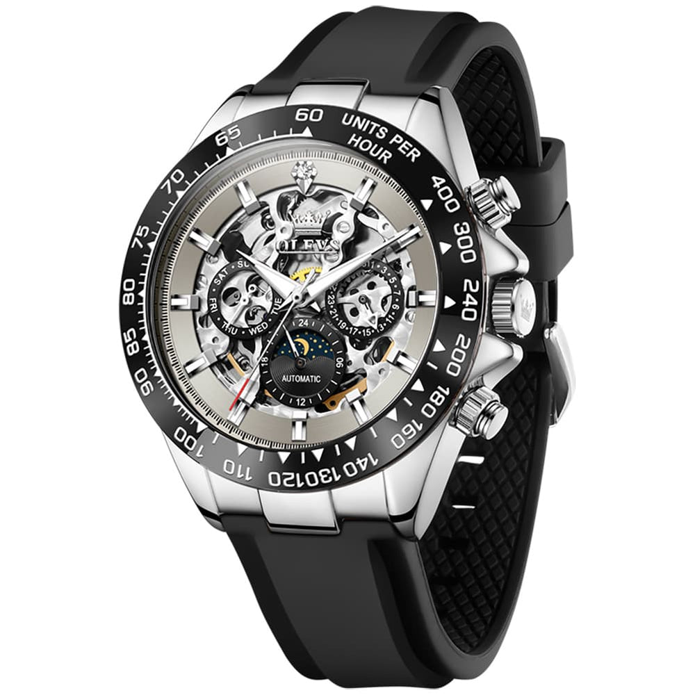 OLEVS 6713 Skeleton Silicone Sports Racing Mechanical Watch For Men - Rose Gold Watch | Olevs Watch Store