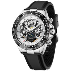 OLEVS 6713 Skeleton Silicone Sports Racing Mechanical Watch For Men - Silver White Watch | Olevs Watch Store