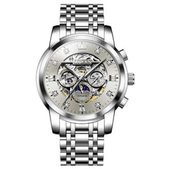 OLEVS 6721 Openwork Skeleton Diamond Dial Moon Phase Calendar Mechanical Watch For Men - Dark Gray Watch |Olevs Watch Store