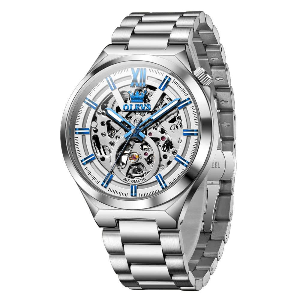 OLEVS 6722 Integrated Geometry Full Skeleton Mechanical Watch For Men - Steel Gold Watch | Olevs Watch Store