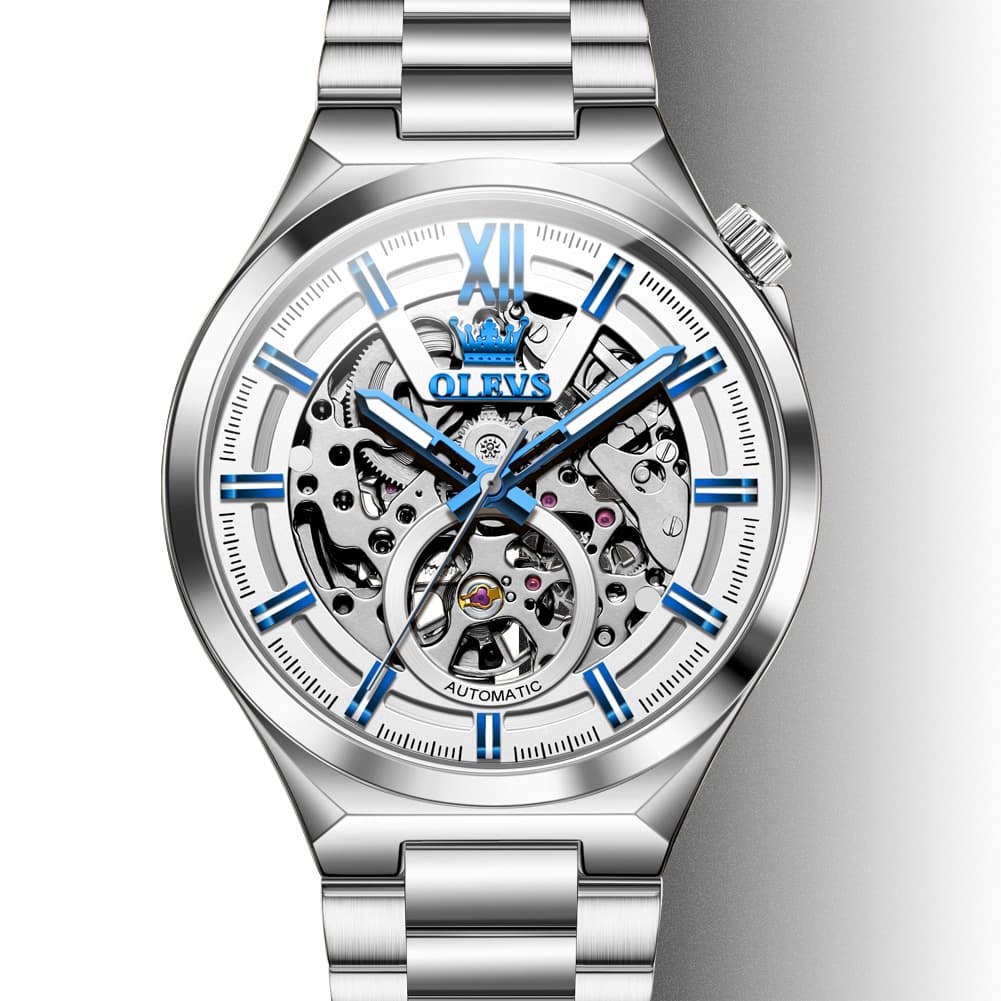 OLEVS 6722 Integrated Geometry Full Skeleton Mechanical Watch For Men - Steel Gold Watch | Olevs Watch Store