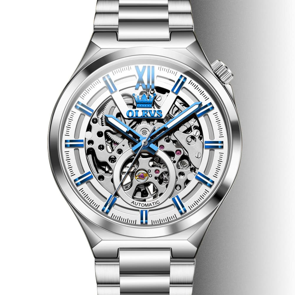OLEVS 6722 Integrated Geometry Full Skeleton Mechanical Watch For Men - Steel Gold Watch | Olevs Watch Store