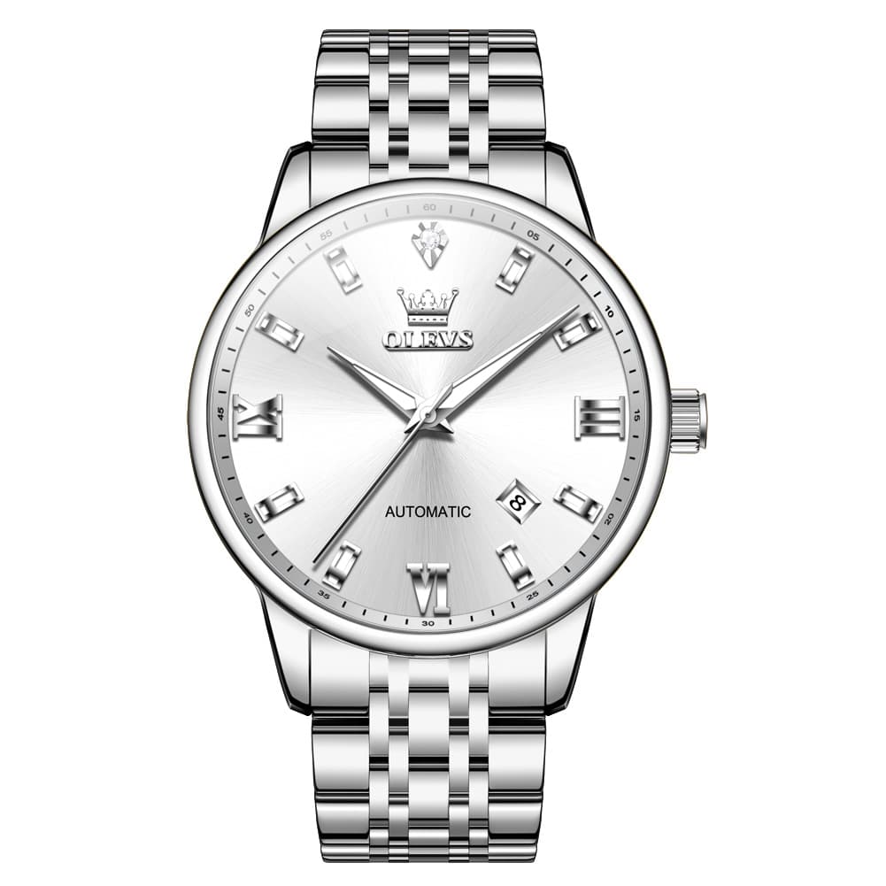 OLEVS 6723 Diamond Roman Numeral Automatic Mechanical Watch For Men - Bright White Watch | Olevs Watch Store