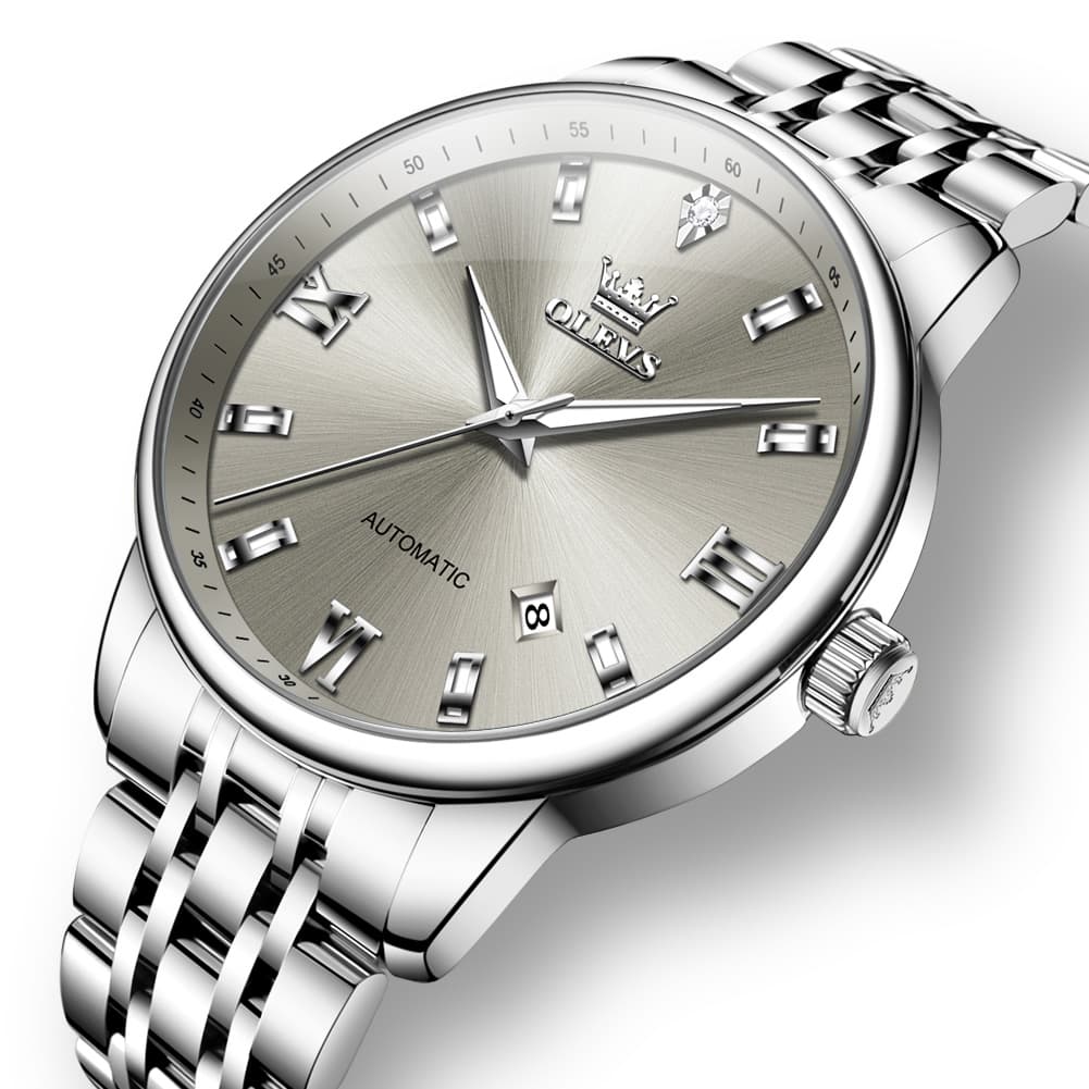 OLEVS 6723 Diamond Roman Numeral Automatic Mechanical Watch For Men - Golden White Watch | Olevs Watch Store