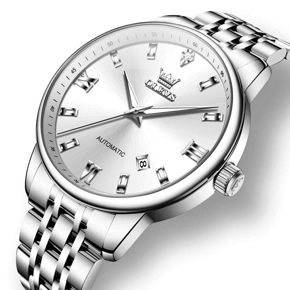 OLEVS 6723 Diamond Roman Numeral Automatic Mechanical Watch For Men - Golden White Watch | Olevs Watch Store