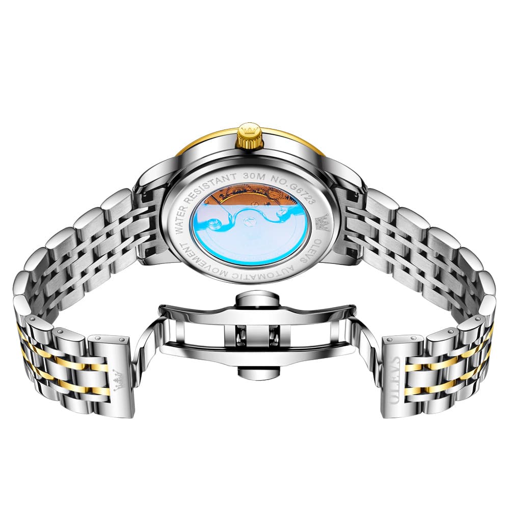 OLEVS 6723 Diamond Roman Numeral Automatic Mechanical Watch For Men - Golden White Watch | Olevs Watch Store