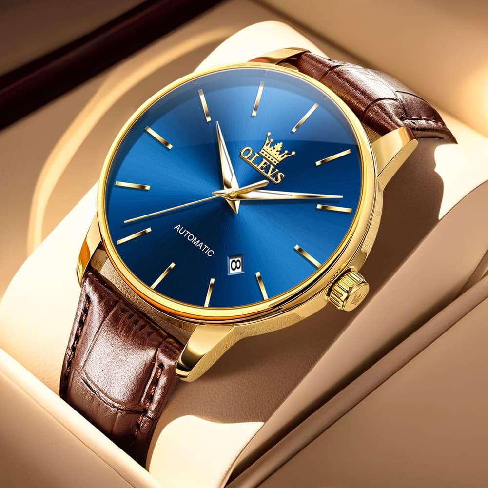 OLEVS 6725 Minimalist Leather Strap Automatic Mechanical Lightweight Watch For Men