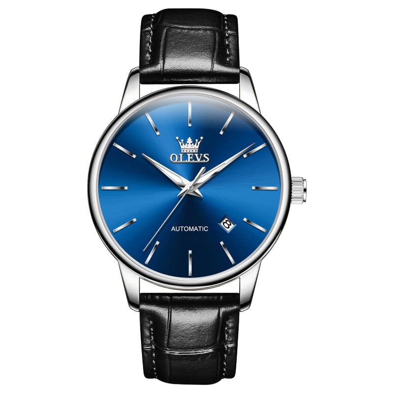 OLEVS 6725 Minimalist Leather Strap Automatic Mechanical Lightweight Watch For Men - Inter White Watch | Olevs Watch Store