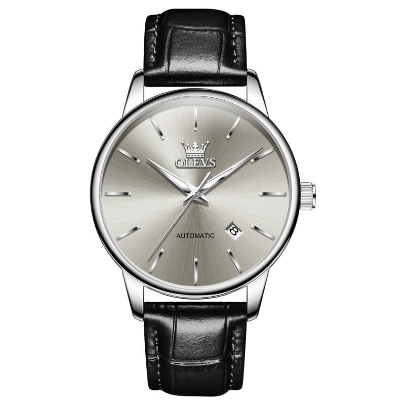OLEVS 6725 Minimalist Leather Strap Automatic Mechanical Lightweight Watch For Men - Inter White Watch | Olevs Watch Store