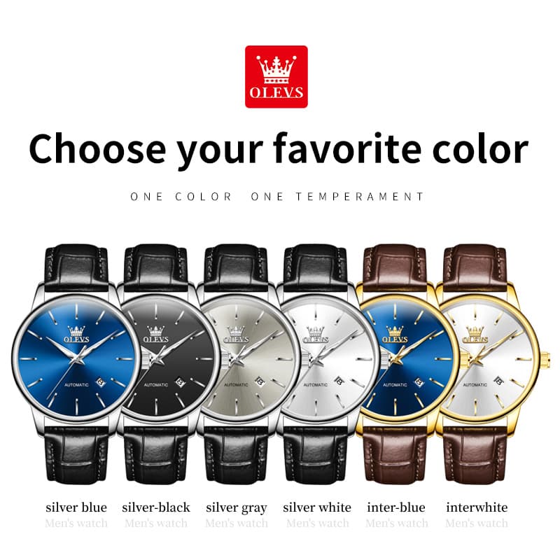 OLEVS 6725 Minimalist Leather Strap Automatic Mechanical Lightweight Watch For Men - Inter White Watch | Olevs Watch Store