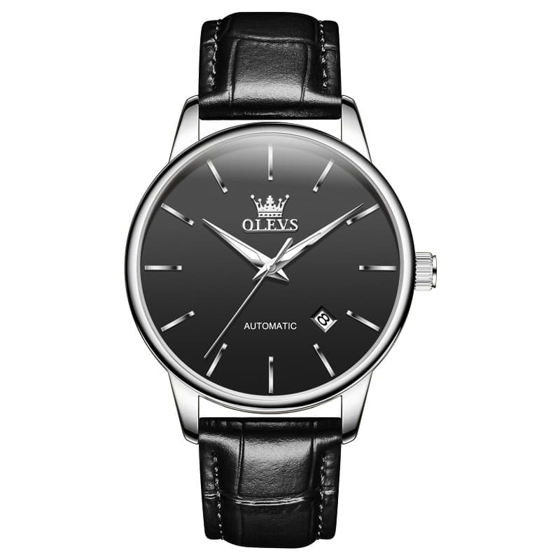 OLEVS 6725 Minimalist Leather Strap Automatic Mechanical Lightweight Watch For Men - Inter White Watch | Olevs Watch Store