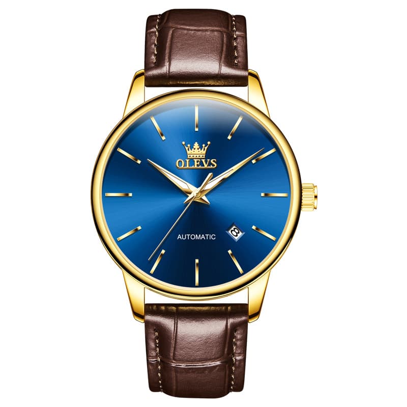 OLEVS 6725 Minimalist Leather Strap Automatic Mechanical Lightweight Watch For Men - Inter White Watch | Olevs Watch Store