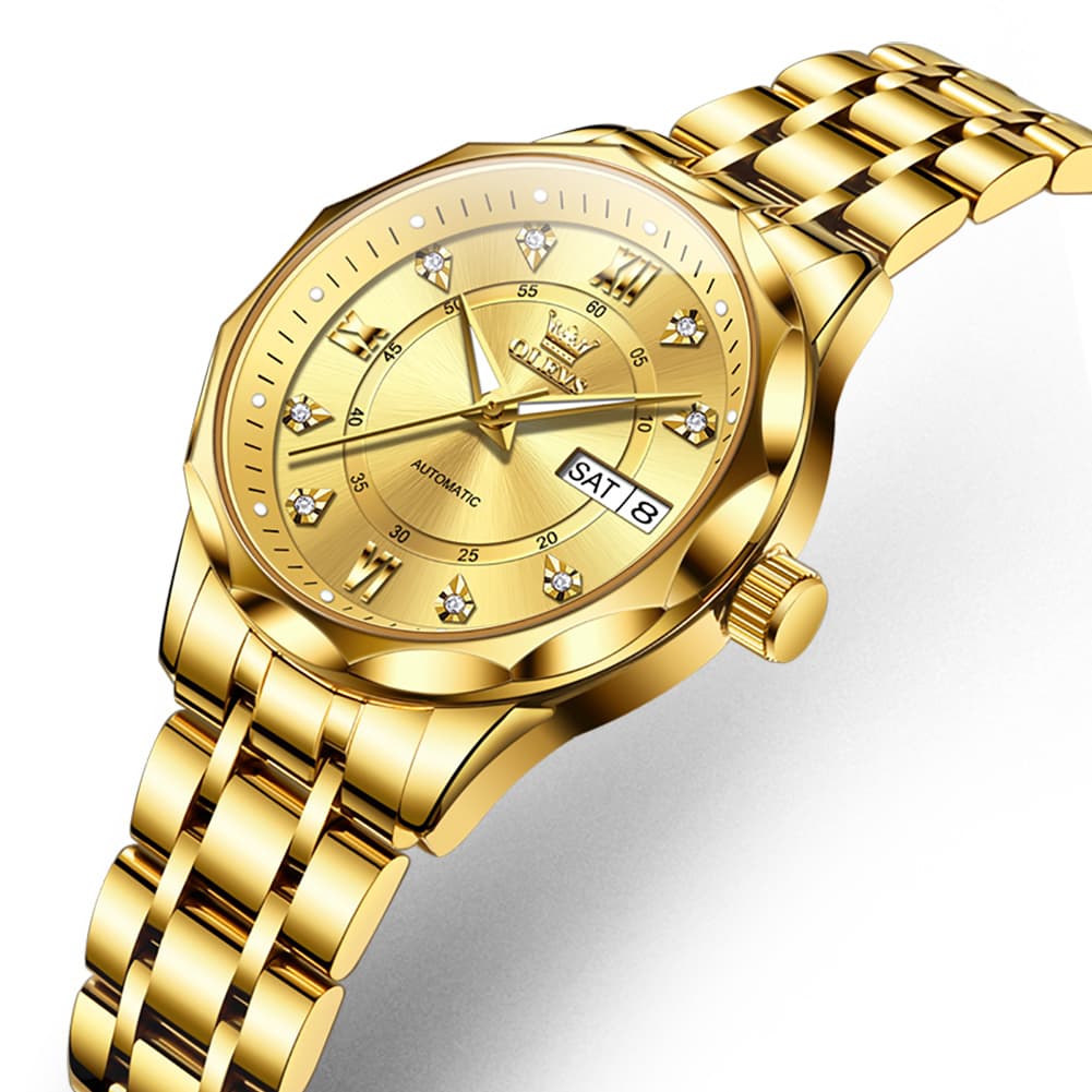 OLEVS 6727 Automatic Diamond Mechanical Watch For Women - Gold Watch | Olevs Watch Store